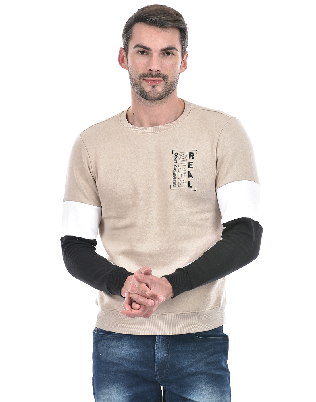 Numero Uno Men Abstract Beige Sweat Shirt